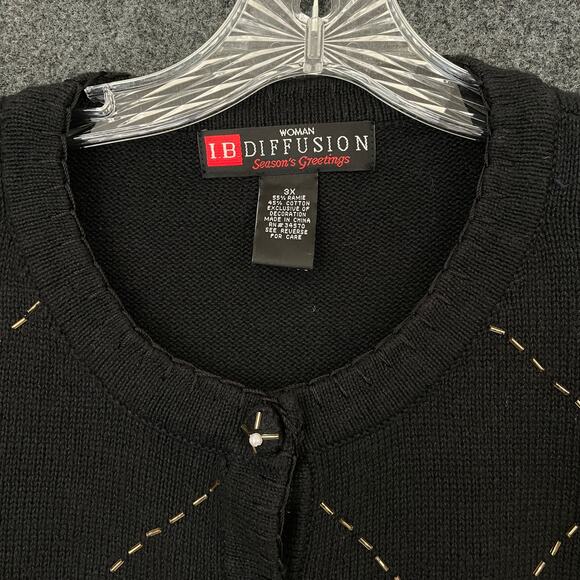 IB Diffusion Holiday Cardigan Sweater Women’s 3X Black Poinsettia Beaded - Picture 3 of 11